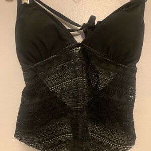 NWOT Black lace open back tankini swimsuit size Large